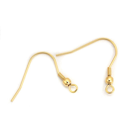 Picture of 316 Stainless Steel Ear Wire Hooks Earring Findings Gold Plated W/ Loop 23mm( 7/8") x 22mm( 7/8"), Post/ Wire Size: (21 gauge), 20 PCs