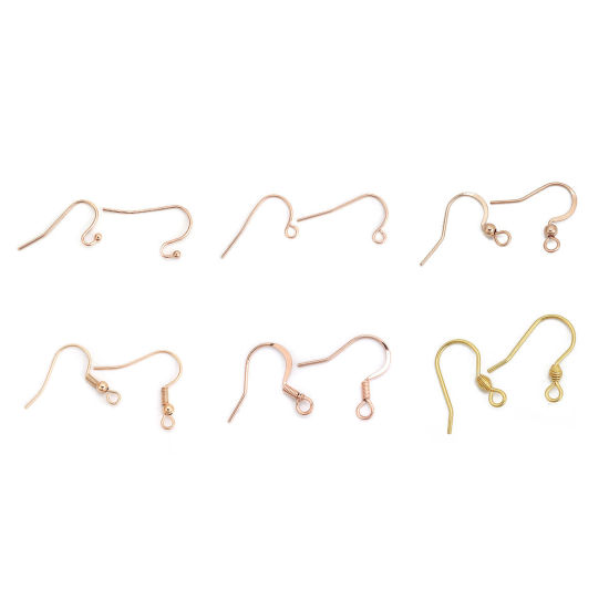 Picture of 316 Stainless Steel Ear Wire Hooks Earring Findings Light Rose Gold W/ Loop 22mm( 7/8") x 13mm( 4/8"), Post/ Wire Size: (21 gauge), 10 PCs