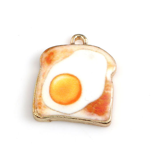 Picture of Zinc Based Alloy Charms Toast Gold Plated White & Yellow Poached Egg Enamel 17mm( 5/8") x 15mm( 5/8"), 10 PCs