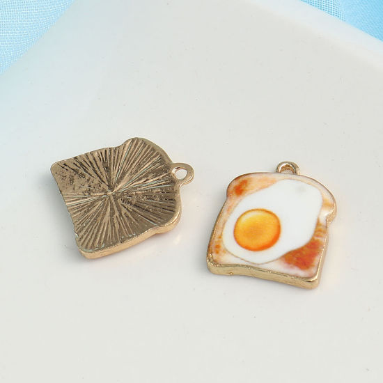Picture of Zinc Based Alloy Charms Toast Gold Plated White & Yellow Poached Egg Enamel 17mm( 5/8") x 15mm( 5/8"), 10 PCs