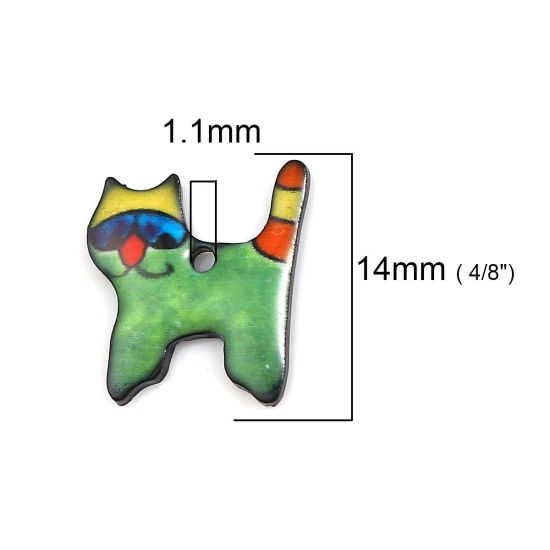 Imagen de Zamak Colgantes Charms Gato Negro Verde Esmalte 14mm x 13mm, 10 Unidades