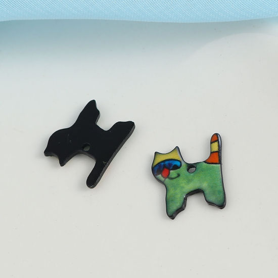 Imagen de Zamak Colgantes Charms Gato Negro Verde Esmalte 14mm x 13mm, 10 Unidades