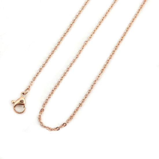 Picture of 5 PCs Vacuum Plating 304 Stainless Steel Link Cable Chain Necklace For DIY Jewelry Making Rose Gold 41cm(16 1/8") long, Chain Size: 2x1.5mm