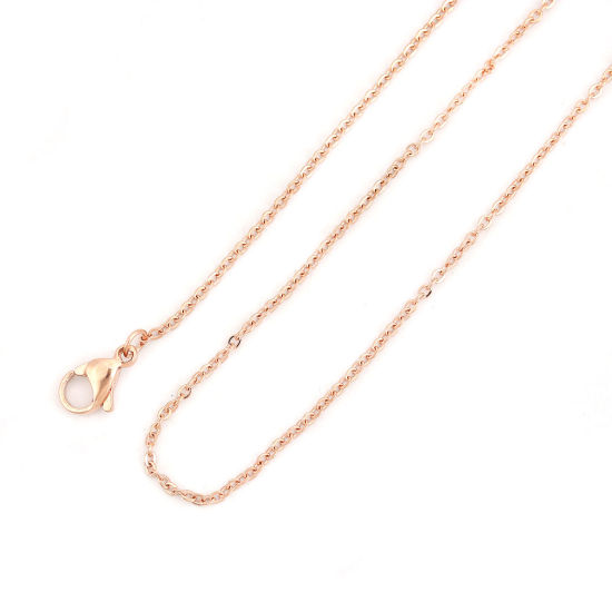 Picture of 5 PCs Vacuum Plating 304 Stainless Steel Link Cable Chain Necklace For DIY Jewelry Making Rose Gold 46cm(18 1/8") long, Chain Size: 2x1.5mm