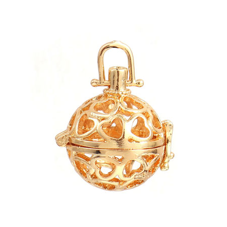 Picture of Zinc Based Alloy Pendants Mexican Angel Caller Bola Harmony Ball Wish Box Locket Heart Gold Plated Can Open (Fits 12mm Beads) (Can Hold ss5 Pointed Back Rhinestone) 24mm(1") x 19mm( 6/8"), 30 PCs