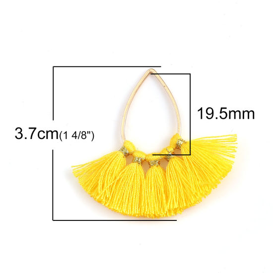 Picture of Zinc Based Alloy & Cotton Tassel Pendants Fan-shaped Gold Plated Yellow 37mm(1 4/8") x 35mm(1 3/8"), 5 PCs