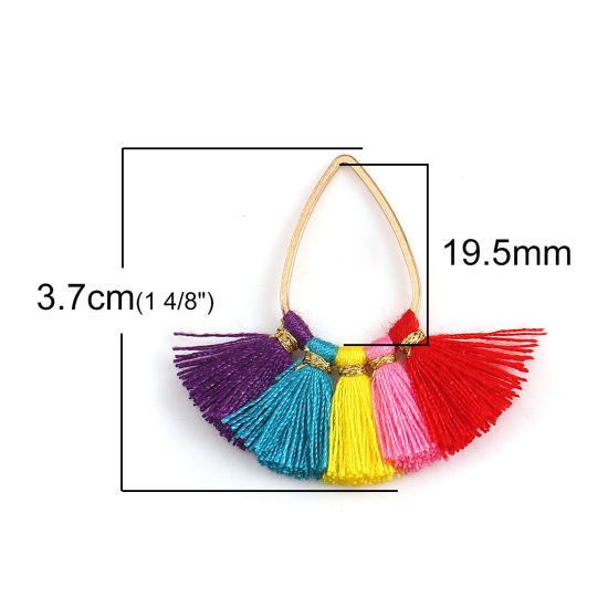 Picture of Zinc Based Alloy & Cotton Tassel Pendants Fan-shaped Gold Plated Multicolor 37mm(1 4/8") x 35mm(1 3/8"), 5 PCs