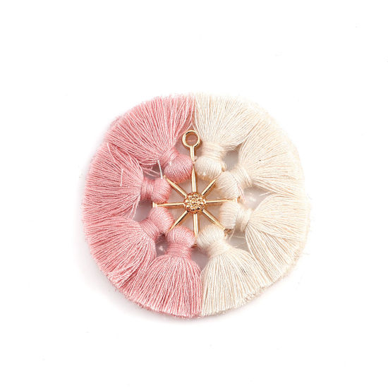 Picture of Polyester Tassel Pendants Round Gold Plated Dark Pink 5.3cm(2 1/8"), 2 PCs