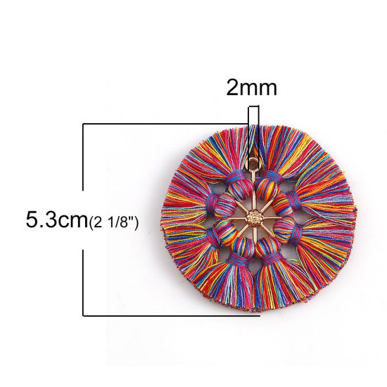 Immagine di Poliestere Nappine Ciondoli Tondo Oro Placcato Multicolore 5.3cm, 2 Pz