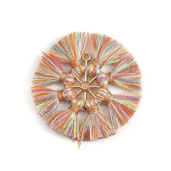 Immagine di Poliestere Nappine Ciondoli Tondo Oro Placcato Multicolore 5.3cm, 2 Pz