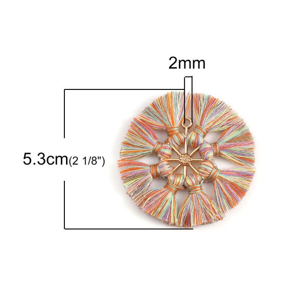 Immagine di Poliestere Nappine Ciondoli Tondo Oro Placcato Multicolore 5.3cm, 2 Pz