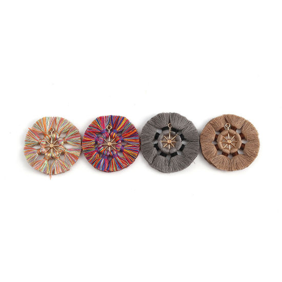 Immagine di Poliestere Nappine Ciondoli Tondo Oro Placcato Multicolore 5.3cm, 2 Pz