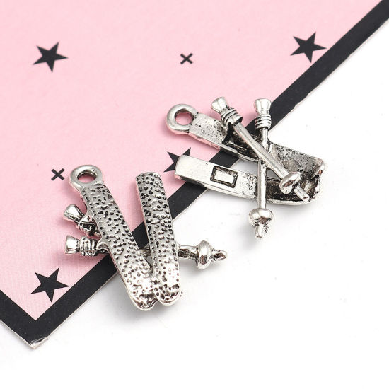 Picture of Zinc Based Alloy Charms Ski Board Antique Silver Color 24mm x 19mm, 10 PCs