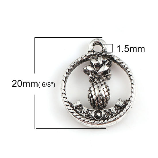 Bild von Zinklegierung Charms Ananas Antiksilber Rund 20mm x 16mm, 10 Stück