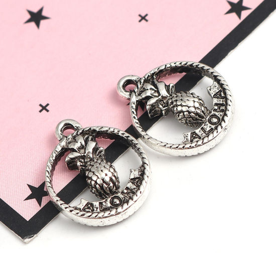 Bild von Zinklegierung Charms Ananas Antiksilber Rund 20mm x 16mm, 10 Stück