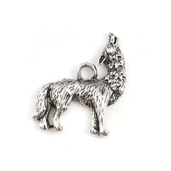 Picture of Zinc Based Alloy Pendants Wolf Antique Silver Color 30mm(1 1/8") x 26mm(1"), 10 PCs