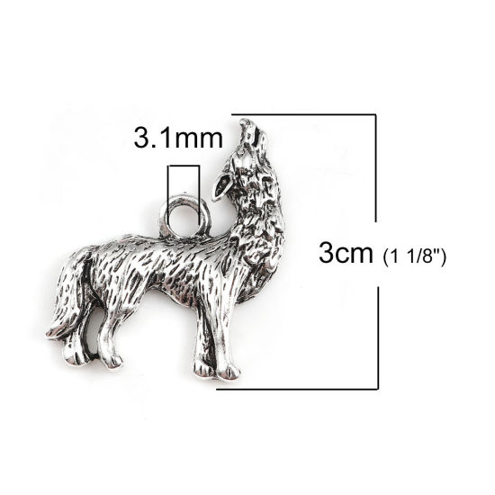 Picture of Zinc Based Alloy Pendants Wolf Antique Silver Color 30mm(1 1/8") x 26mm(1"), 10 PCs