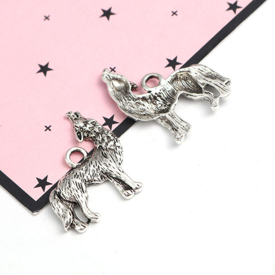 Picture of Zinc Based Alloy Pendants Wolf Antique Silver Color 30mm(1 1/8") x 26mm(1"), 10 PCs