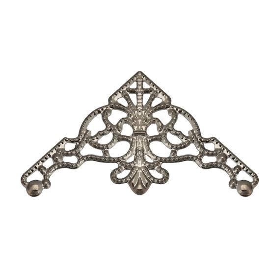 Picture of Iron Based Alloy Filigree Stamping Embellishments Triangle Gunmetal Flower Vine 48mm(1 7/8") x 26mm(1"), 30 PCs