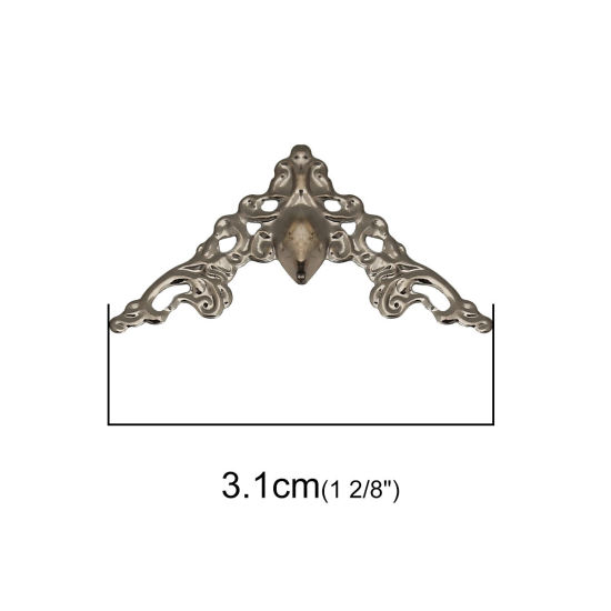Picture of Iron Based Alloy Filigree Stamping Embellishments Triangle Gunmetal Flower Vine 31mm(1 2/8") x 16mm( 5/8"), 30 PCs
