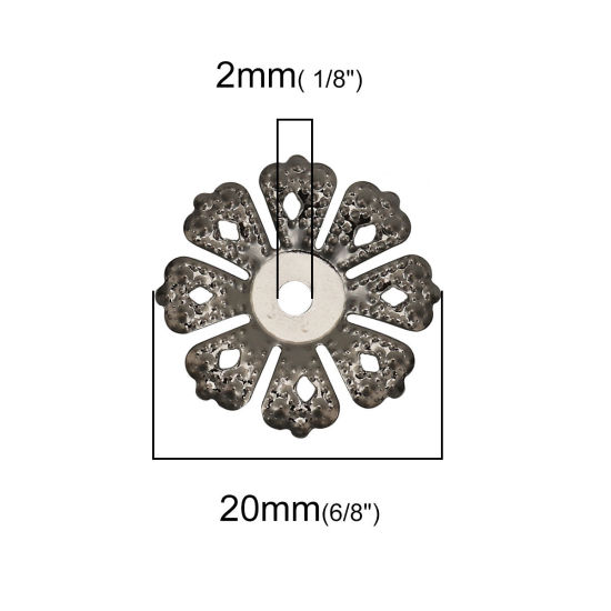 Image de Coupelles en Alliage de Fer Fleur Gun Métal (Convenable à Perle 16mm Dia.) 20mm x 20mm, 30 Pcs