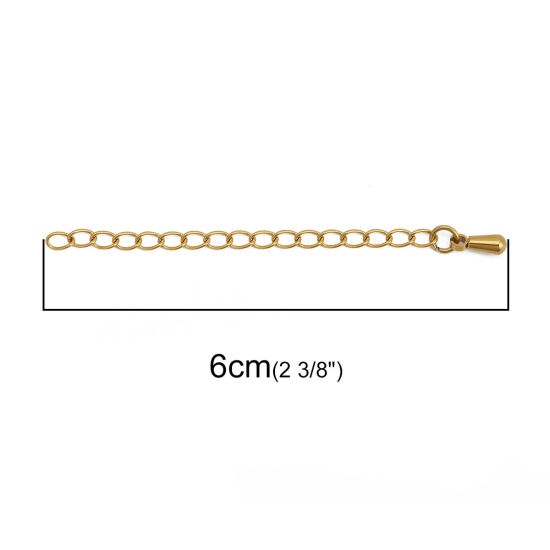 Picture of 316L Stainless Steel Extender Chain For Jewelry Necklace Bracelet Gold Plated Drop 6cm(2 3/8") long, Usable Chain Length: 5cm, 5 PCs