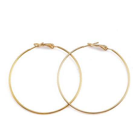 316 Stainless Steel Hoop Earrings Gold Plated Circle Ring 50mm(2") Dia., Post/ Wire Size: (20 gauge), 1 Pair”