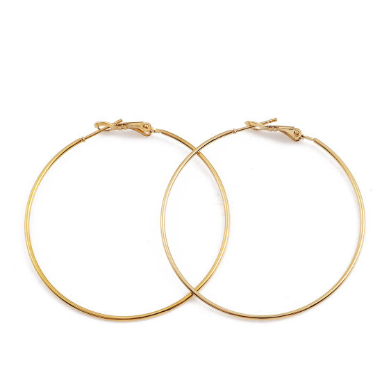 Imagen de 316 Acero Inoxidable Pendientes Círculos Chapado en Oro Anillo 50mm Dia., Post/ Wire Size: (20 gauge), 1 Par”