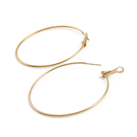 Imagen de 316 Acero Inoxidable Pendientes Círculos Chapado en Oro Anillo 50mm Dia., Post/ Wire Size: (20 gauge), 1 Par”