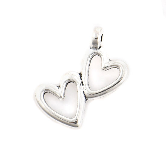 Bild von Zinklegierung Charms Herz Antiksilber 16mm x 10mm, 100 Stück