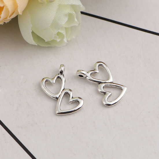 Bild von Zinklegierung Charms Herz Antiksilber 16mm x 10mm, 100 Stück