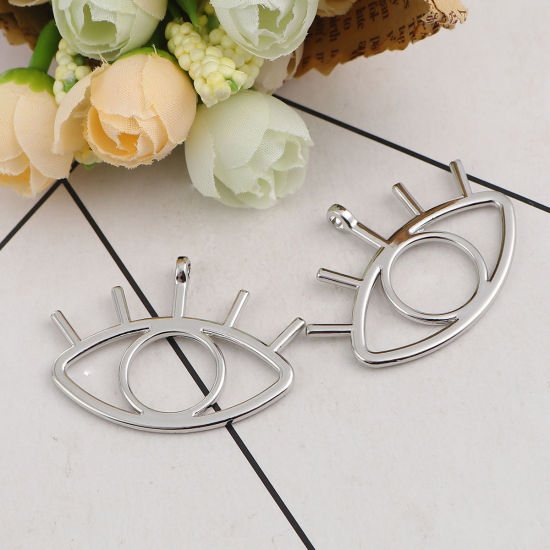 Immagine di Lega di Zinco Ciondoli Occhi Tono Argento 43mm x 33mm , 5 Pz