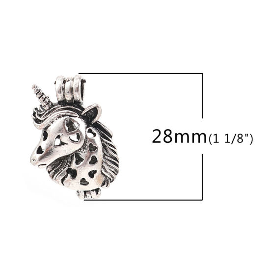 Image de Pendentifs Médaillon Porte Perle de Vœux en Alliage de Zinc Cheval Cœur Argent Vieilli Pouvoir Ouvrir (Apparié à Perle: 6mm) 28mm x 19mm, 3 Pcs