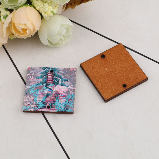 Picture of Natural Wood Connectors Square Multicolor Tree 29mm x 29mm, 20 PCs