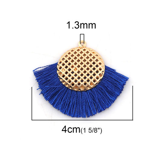 Image de Pendentifs Franges en Polyester Rond Doré Saphir 40mm x 33mm, 3 Pcs