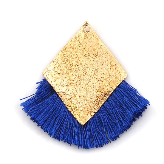 Immagine di Poliestere Nappine Ciondoli Rombo Oro Placcato Blu Marino Polvere di Stelle 40mm x 40mm, 3 Pz
