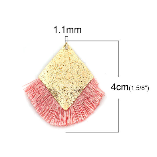 Immagine di Poliestere Nappine Ciondoli Rombo Oro Placcato Rosa Polvere di Stelle 40mm x 40mm, 3 Pz