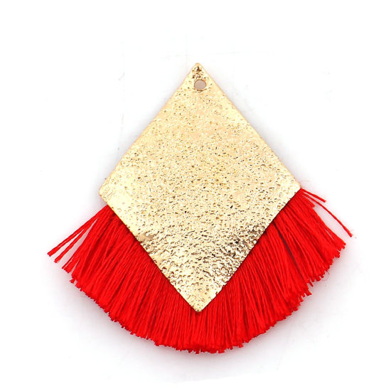 Immagine di Poliestere Nappine Ciondoli Rombo Oro Placcato Rosso Polvere di Stelle 40mm x 40mm, 3 Pz