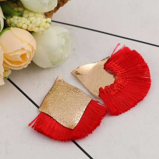 Immagine di Poliestere Nappine Ciondoli Rombo Oro Placcato Rosso Polvere di Stelle 40mm x 40mm, 3 Pz