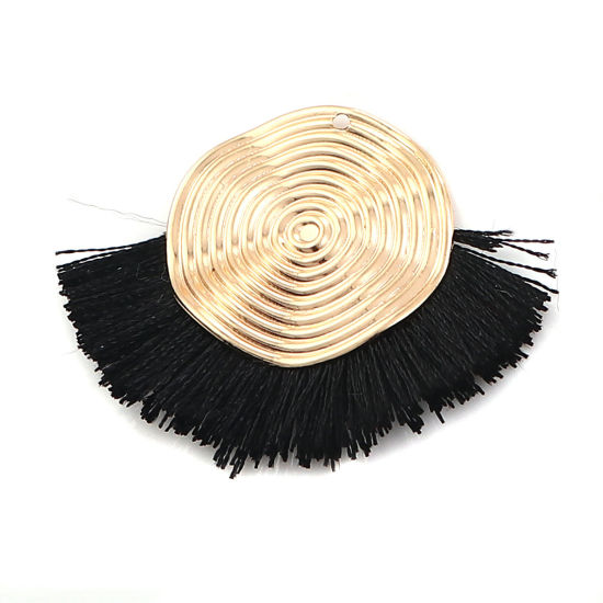 Picture of Polyester Tassel Pendants Spiral Gold Plated Black 45mm(1 6/8") x 35mm(1 3/8"), 3 PCs