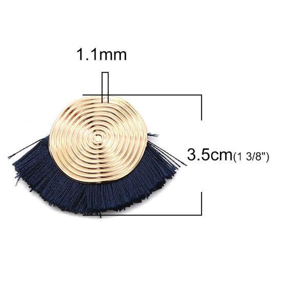 Picture of Polyester Tassel Pendants Spiral Gold Plated Red 45mm(1 6/8") x 35mm(1 3/8"), 3 PCs