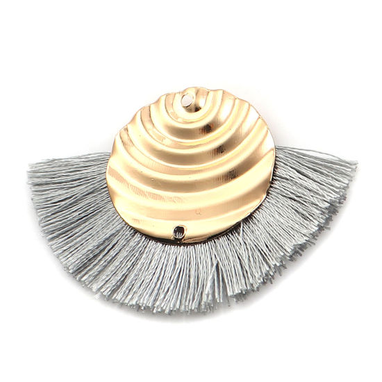 Picture of Polyester Tassel Pendants Round Gold Plated Gray 43mm(1 6/8") x 30mm(1 1/8"), 3 PCs