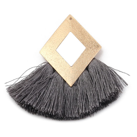 Изображение Полиэстер кисточка Подвески Ромб Позолоченный Серый Стардаст 60мм x 60мм, 3 ШТ