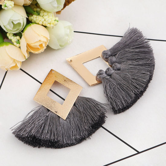 Изображение Полиэстер кисточка Подвески Ромб Позолоченный Серый Стардаст 60мм x 60мм, 3 ШТ