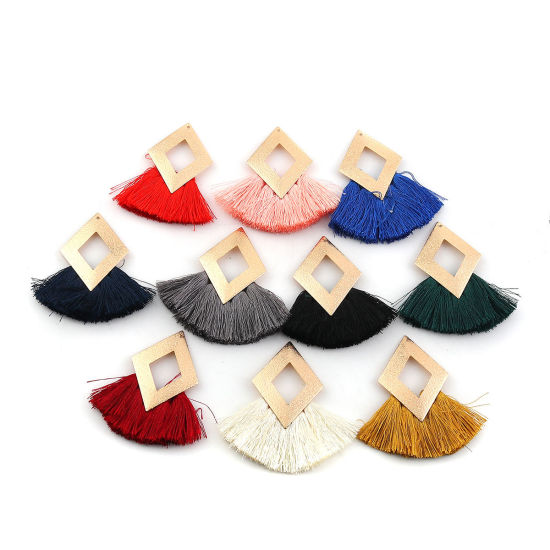 Изображение Полиэстер кисточка Подвески Ромб Позолоченный Серый Стардаст 60мм x 60мм, 3 ШТ