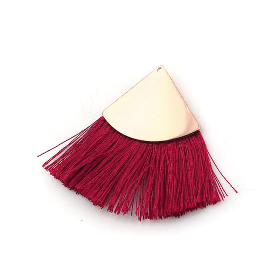 Immagine di Poliestere Nappine Ciondoli Triangolo Oro Placcato Colore di Vino Rosso 60mm x 45mm, 3 Pz