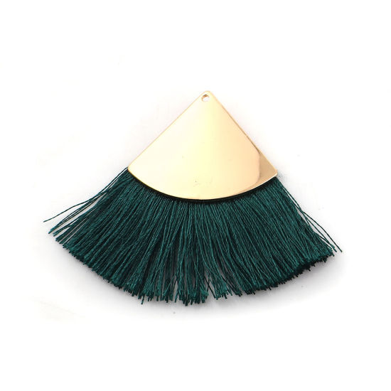 Immagine di Poliestere Nappine Ciondoli Triangolo Oro Placcato Verde Scuro 60mm x 45mm, 3 Pz