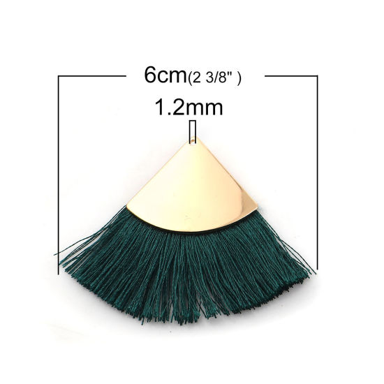 Immagine di Poliestere Nappine Ciondoli Triangolo Oro Placcato Verde Scuro 60mm x 45mm, 3 Pz