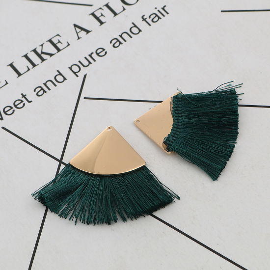 Immagine di Poliestere Nappine Ciondoli Triangolo Oro Placcato Verde Scuro 60mm x 45mm, 3 Pz