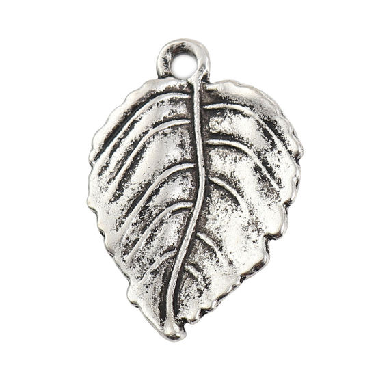 Bild von Zinklegierung Charms Blätter Antiksilber 28mm x 19mm, 10 Stück